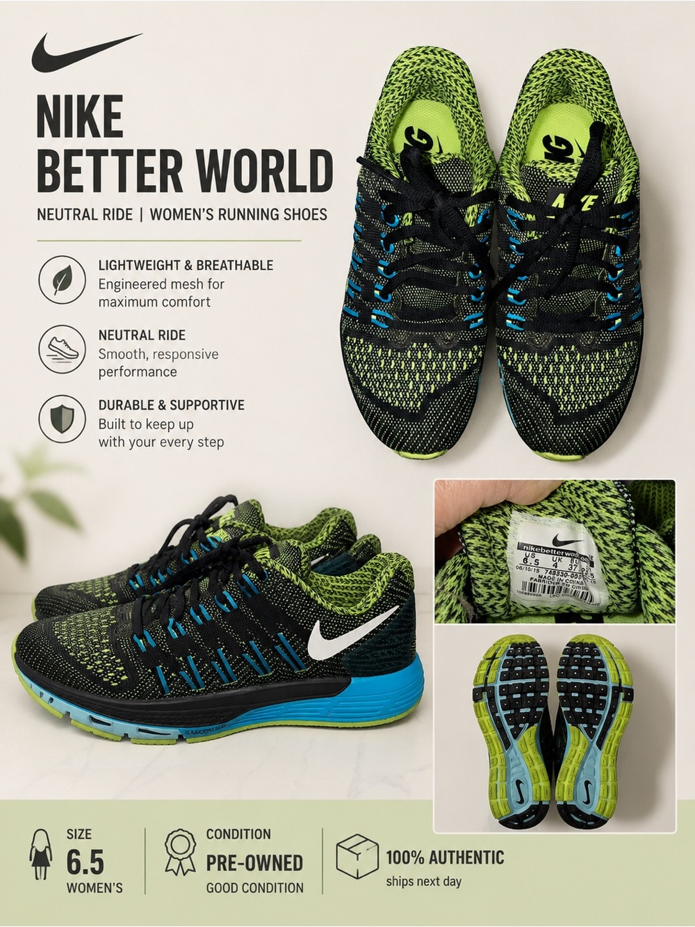 Nike Men’s Flyknit Training Shoes - Black, Neon Green & Blue